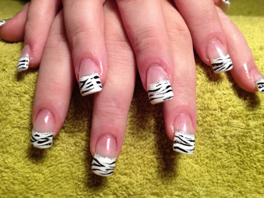 Acrylic Nails with Zebra Print Art Design