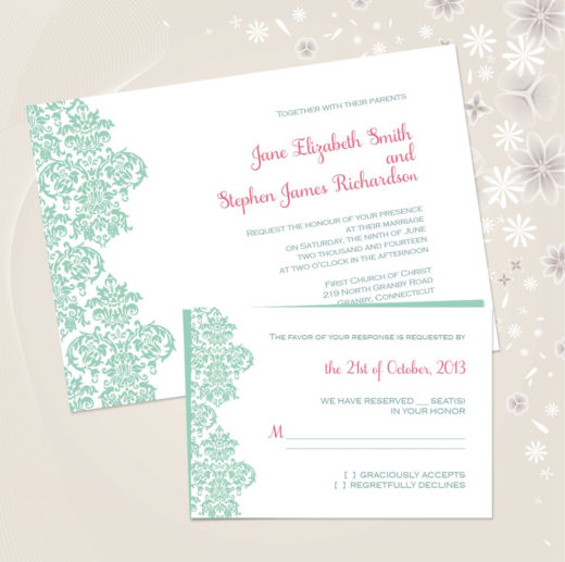 Damask Border Free Wedding Invitation Templates