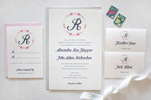 Floral Monogram Wedding Invitation